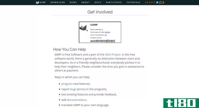 GIMP website listing ways to get involved
