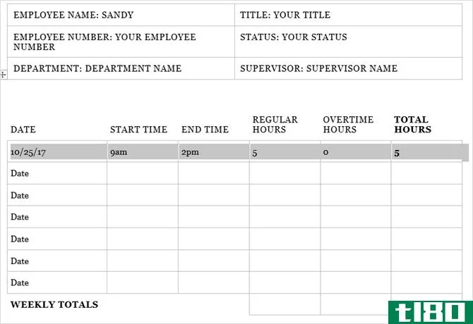 timesheet template track hours weekly word