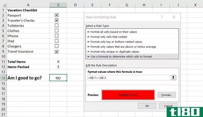 Screenshot that shows conditional formatting of cells