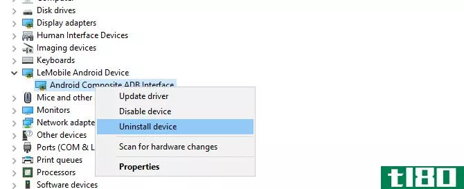 android device inside of Windows 10 device manager