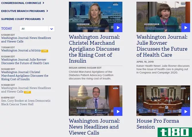 This is a screenshot of Cspan's homepage