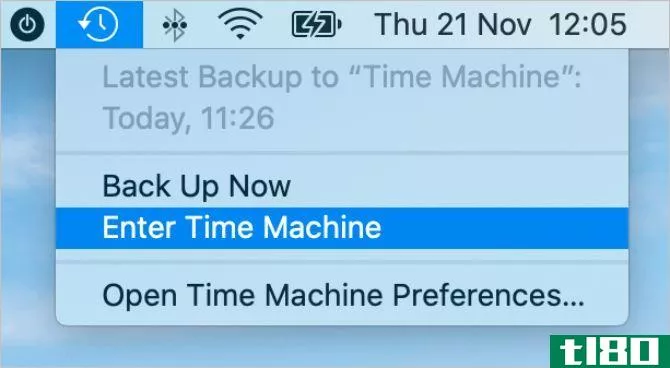 Enter Time Machine option from the menu bar in macOS