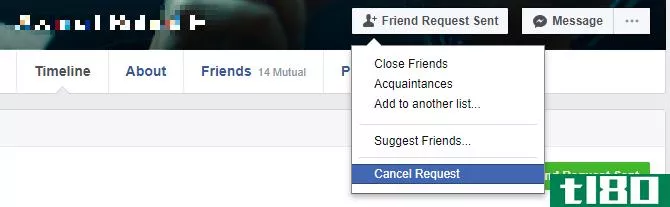 Facebook Friend Request Sent menu