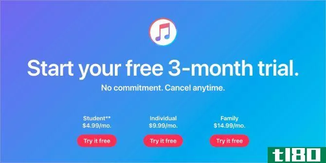 Apple Music three-month trial and pricings