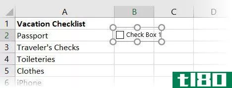 Screenshot that shows the insertion of a checkbox in Excel