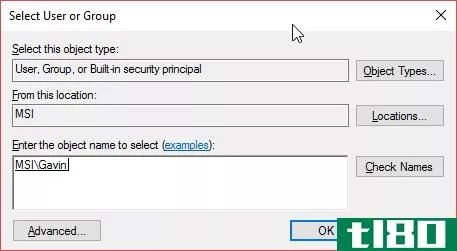 windows 10 select user or group permissi***