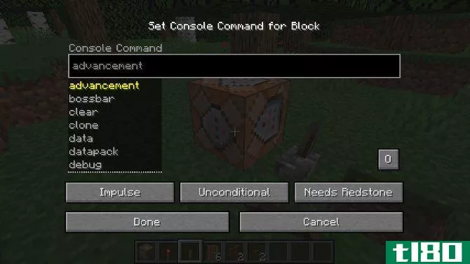 Minecraft command block UI