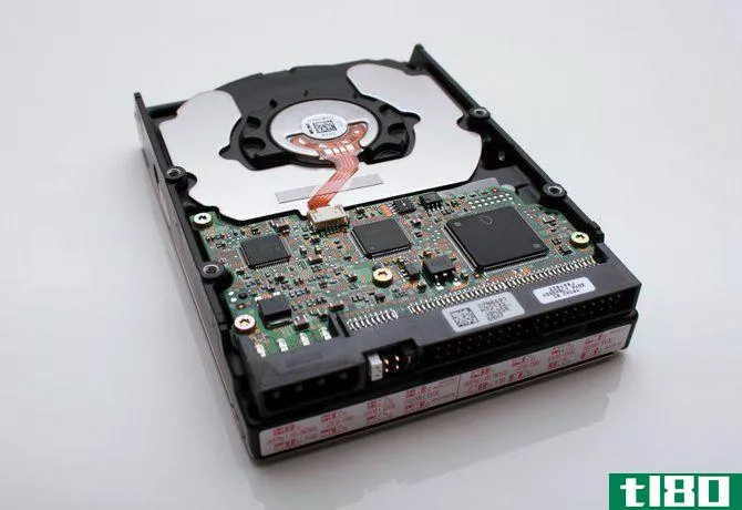 An open and exposed hard drive