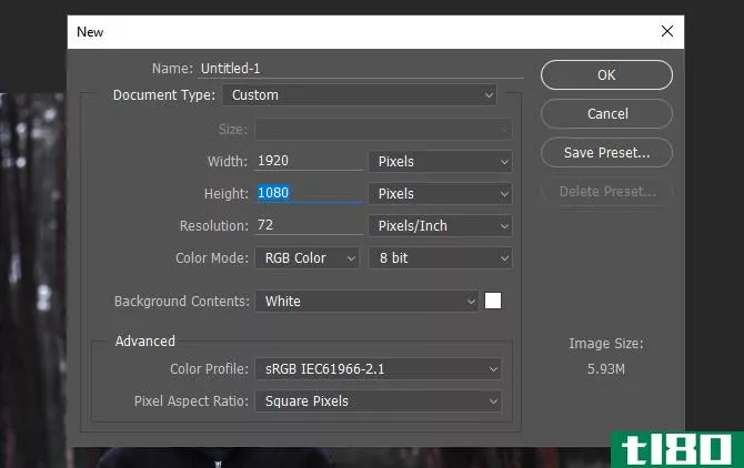 New Project Settings in Photoshop