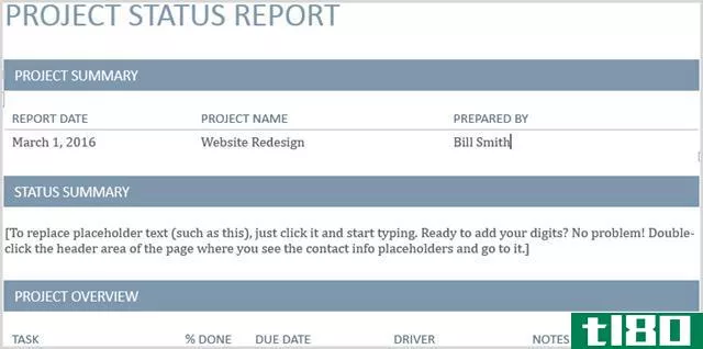 Microsoft Word 2016 Project Status Report Template