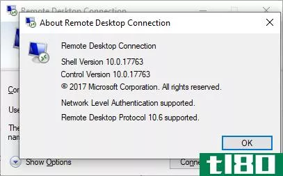 This remote desktop connection screen shows its version