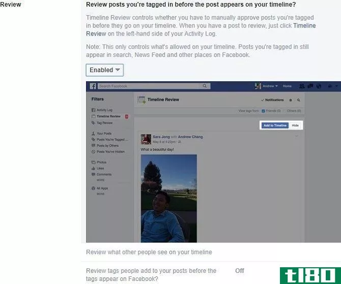 facebook enable tag review