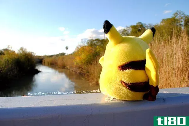 Pikachu Sitting on a Rail Looking Into Nature