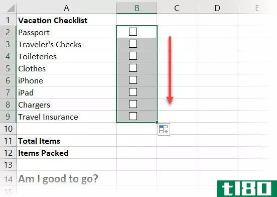 Screenshot that show how to copy checkbox to multiple cells