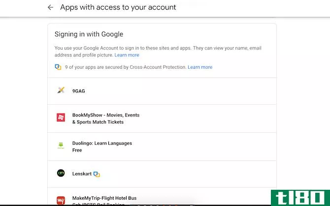 Google third-party account access settings