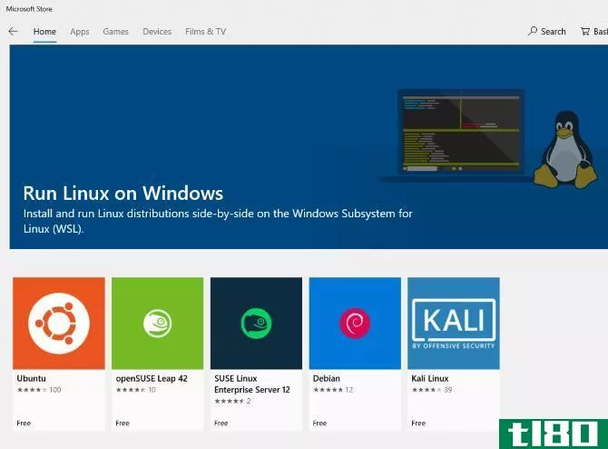 Choose a Linux version to install in Windows 10