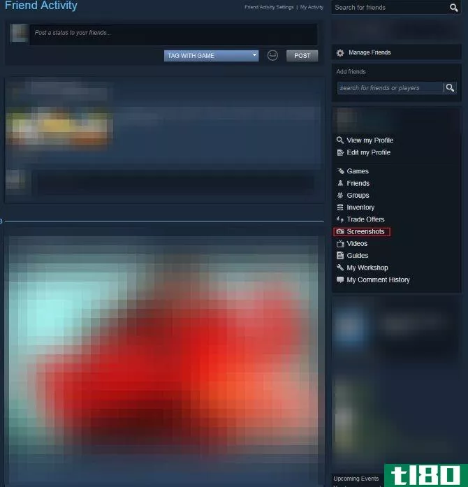 Steam account menu screen
