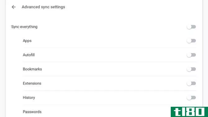 Google Chrome sync settings