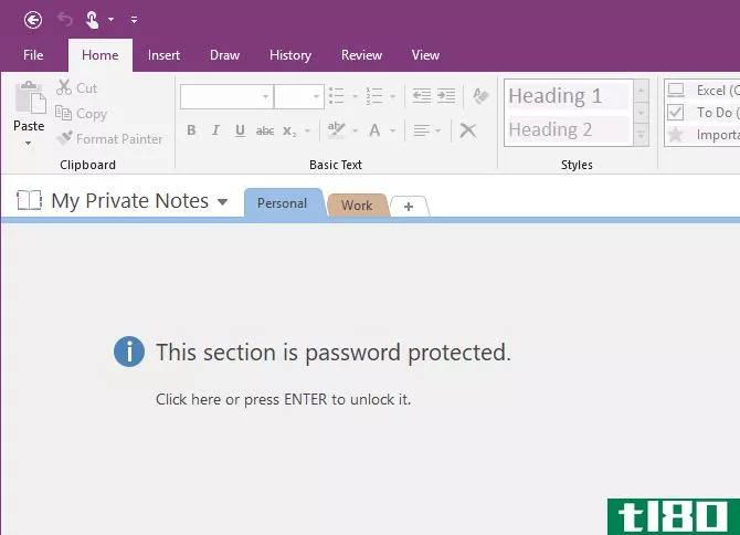 This section is protected in OneNote 2016