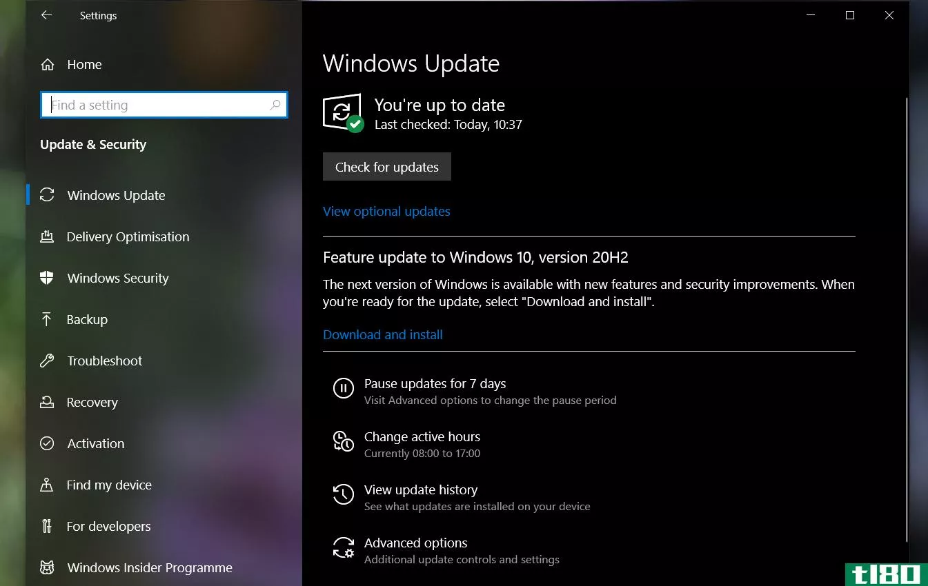 windows update tab