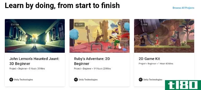 Unity Learn has a range of 2D and 3D projects
