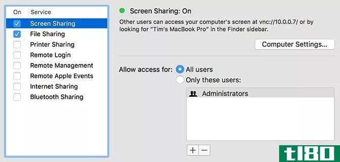 macOS Sharing Preferences