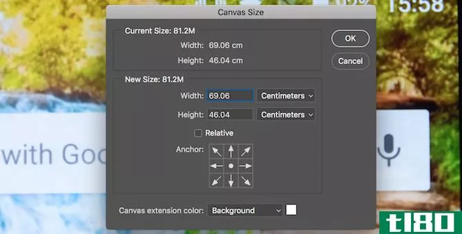 Photoshop canvas size tool