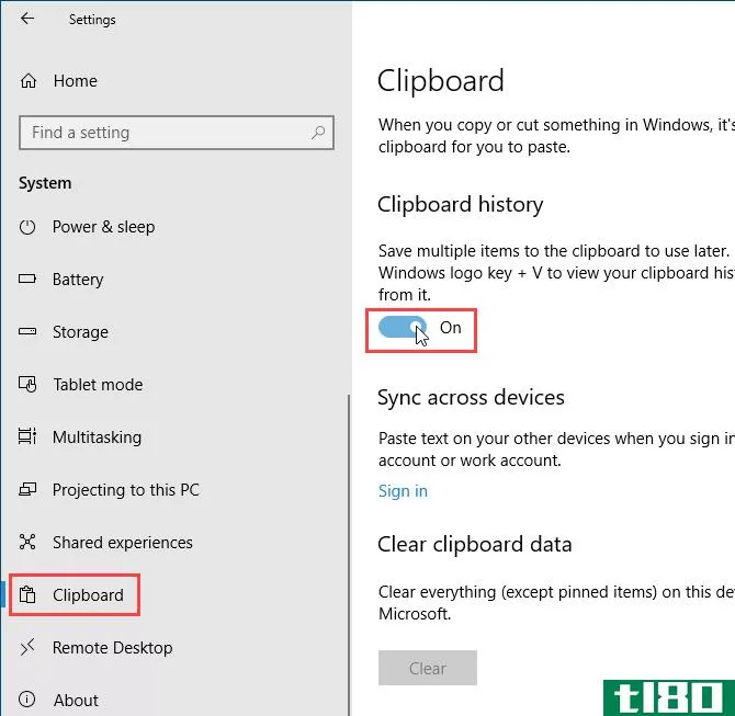 Enable Clipboard history using PC Settings in Windows 10