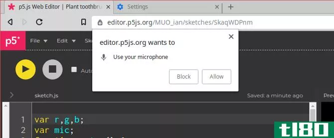 A permission popup to allow the browser to access the mic