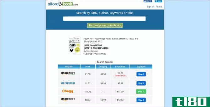 Affordabook textbooks online search results