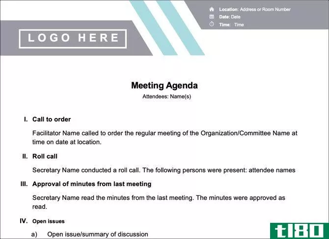 Informal meeting agenda