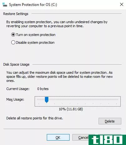 Set the disk space allocated to System Restore