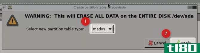 select partition table type msdos