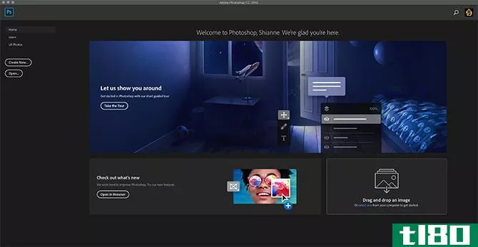Opening screen for Photoshop CC