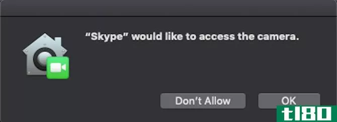 Prompt to allow Skype to use the camera on a Mac