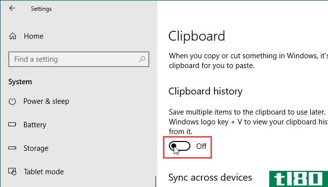 Disable clipboard history in Windows 10 Settings