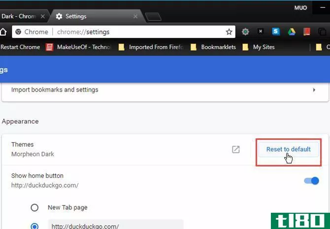 Reset theme to default in Chrome