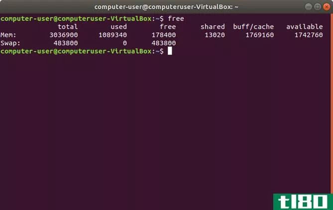 A Linux terminal displaying the free command