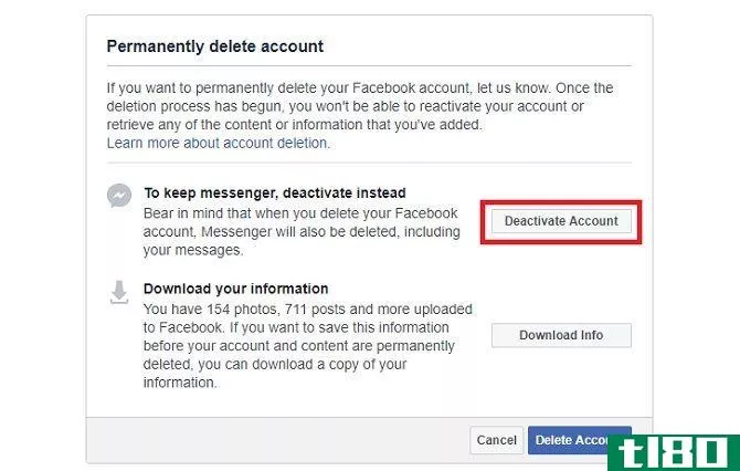 Facebook advises you deactivate your account if you carry on using Messenger