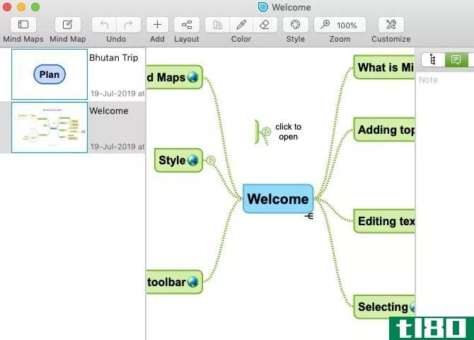Sample mindmap in Simplemind Lite on Mac