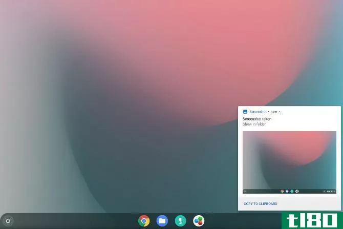 Chrome OS displaying a notification after a screenshot