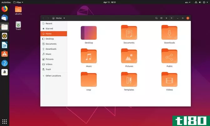 Ubuntu 19.04 file manager with desktop ic*** in the background