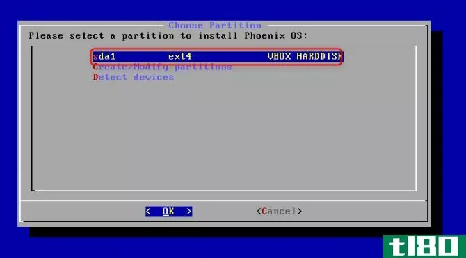 select partition to install Phoenix OS