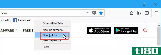 Create a new bookmarks folder on the Bookmarks bar in Firefox