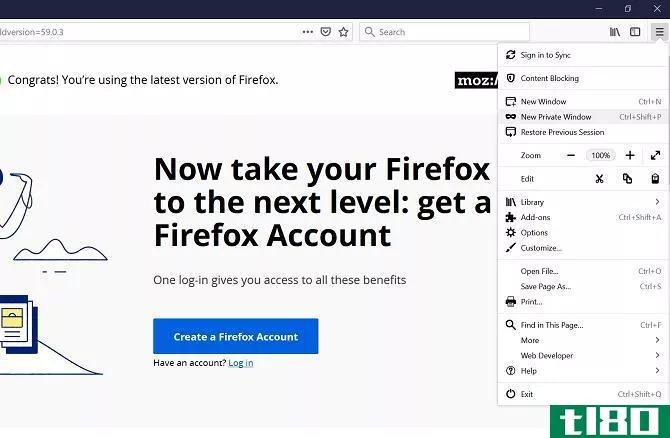 firefox dropdown menu private browser mode