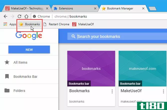 Bookmarks button added to Bookmarks bar in Chrome