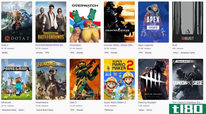 Browsing games on Twitch