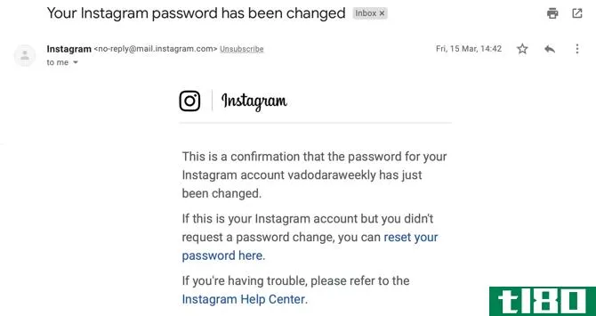 Instagram Password Changed Email