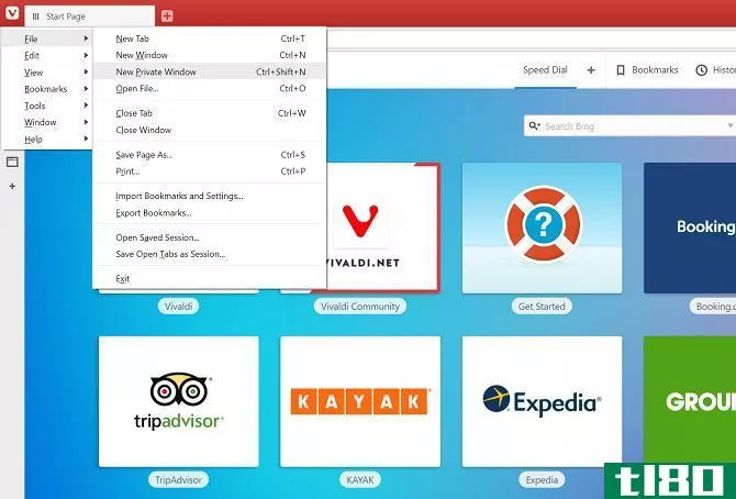 vivaldi open private browser window menu