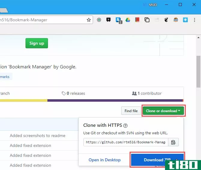 Download the ZIP file for the Bookmark Manager extension for Chrome